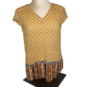 Maurice’s blouse floral print and stripes flutter sleeves V-neck size small